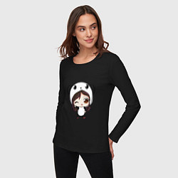 Лонгслив хлопковый женский Девочка в костюме панды, цвет: черный — фото 2