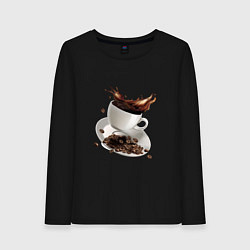 Лонгслив хлопковый женский Кофеек, цвет: черный