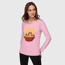 Лонгслив хлопковый женский Котята в миске с лапшой, цвет: светло-розовый — фото 2