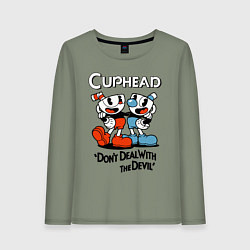 Лонгслив хлопковый женский Cuphead, Dont deal with devil, цвет: авокадо