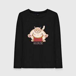 Лонгслив хлопковый женский Толстый Кот Сумо, цвет: черный