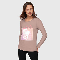 Лонгслив хлопковый женский Vaporwave Strawberry Milk, цвет: пыльно-розовый — фото 2