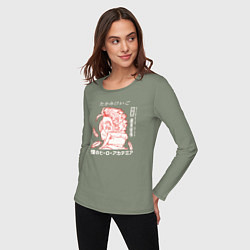 Лонгслив хлопковый женский Моя геройская академия Ястреб, цвет: авокадо — фото 2