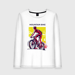 Лонгслив хлопковый женский Mountain Bike велосипедист, цвет: белый