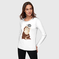Лонгслив хлопковый женский СПЯЩИЙ КОТ, цвет: белый — фото 2