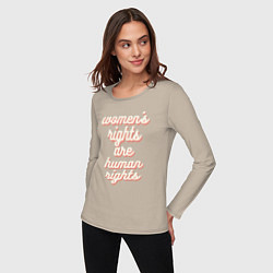 Лонгслив хлопковый женский Womens rights are human right, цвет: миндальный — фото 2