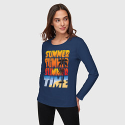 Лонгслив хлопковый женский SUMMER TIME, цвет: тёмно-синий — фото 2