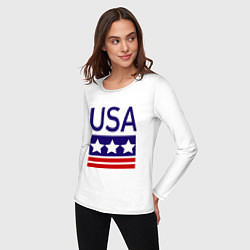 Лонгслив хлопковый женский USA, цвет: белый — фото 2