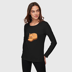 Лонгслив хлопковый женский Кот хлеб - Bread Cat, цвет: черный — фото 2