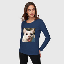 Лонгслив хлопковый женский Мем про кота, цвет: тёмно-синий — фото 2