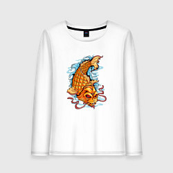 Лонгслив хлопковый женский Рыбка Кои, цвет: белый
