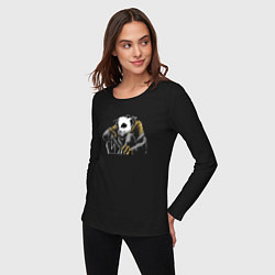 Лонгслив хлопковый женский Панда на черном, цвет: черный — фото 2