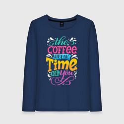 Лонгслив хлопковый женский Coffee Time, цвет: тёмно-синий