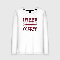 Лонгслив хлопковый женский I need coffee, цвет: белый