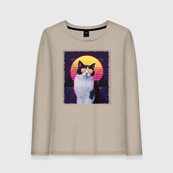 Женский лонгслив Synthwave cat