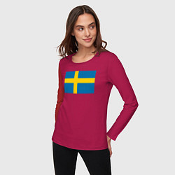 Лонгслив хлопковый женский Швеция Флаг Швеции, цвет: маджента — фото 2