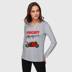 Лонгслив хлопковый женский DUCATI ДУКАТИ MOTOSPORT, цвет: меланж — фото 2