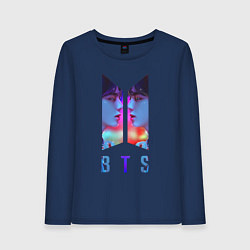 Лонгслив хлопковый женский Logo BTS, цвет: тёмно-синий