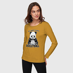 Лонгслив хлопковый женский Volleyball Panda, цвет: горчичный — фото 2