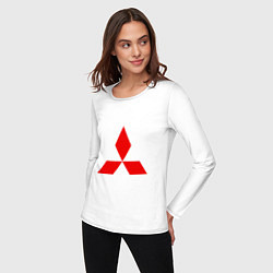 Лонгслив хлопковый женский Красный логотип Митсубиси, цвет: белый — фото 2