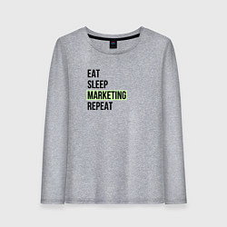 Лонгслив хлопковый женский Eat Sleep Marketing Repeat, цвет: меланж