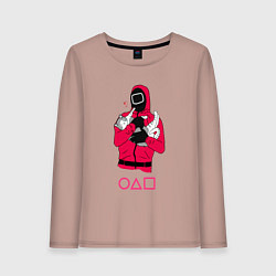 Лонгслив хлопковый женский Игра в кальмара - милый котик, цвет: пыльно-розовый