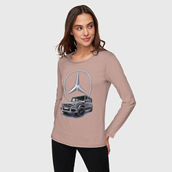Лонгслив хлопковый женский Mercedes Gelendwagen G63 AMG G-class G400d, цвет: пыльно-розовый — фото 2