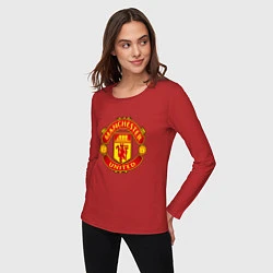 Лонгслив хлопковый женский Манчестер Юнайтед логотип, цвет: красный — фото 2