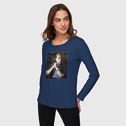Лонгслив хлопковый женский Леонардо Ди Каприо, фотопортрет, цвет: тёмно-синий — фото 2