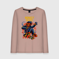 Лонгслив хлопковый женский Обезьяна космонавт на скейте, цвет: пыльно-розовый