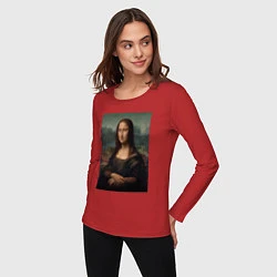 Лонгслив хлопковый женский Леонардо да Винчи Мона Лиза дель Джокондо 1503-150, цвет: красный — фото 2