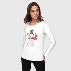 Лонгслив хлопковый женский Потрепанный снеговик, цвет: белый — фото 2