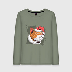 Лонгслив хлопковый женский Christmas Cat, цвет: авокадо