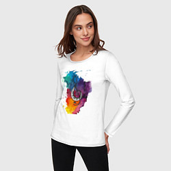 Лонгслив хлопковый женский Акварель - скрипичный ключ, цвет: белый — фото 2