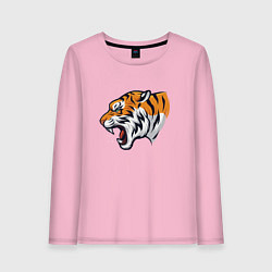 Лонгслив хлопковый женский Голова разъяренного тигра, цвет: светло-розовый