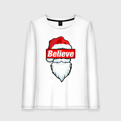 Лонгслив хлопковый женский I Believe In Santa Я Верю В Санту, цвет: белый