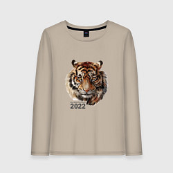 Лонгслив хлопковый женский Тигр 2022 символ, цвет: миндальный