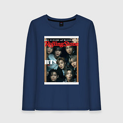Лонгслив хлопковый женский BTS БТС на обложке журнала, цвет: тёмно-синий