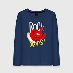 Лонгслив хлопковый женский Red mittens Rock this xmas, цвет: тёмно-синий