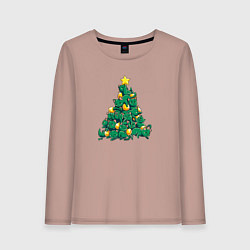 Лонгслив хлопковый женский Christmas Tree Made Of Green Cats, цвет: пыльно-розовый