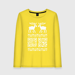 Лонгслив хлопковый женский НОВОГОДНИЙ QR-code, цвет: желтый