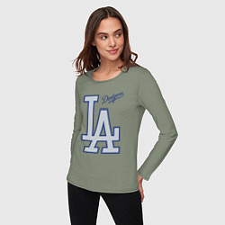 Лонгслив хлопковый женский Los Angeles Dodgers - baseball team, цвет: авокадо — фото 2