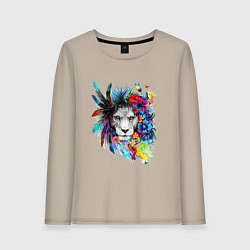 Женский лонгслив Лев в цветах и перьях