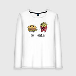 Лонгслив хлопковый женский Hamburger and fries are best friends, цвет: белый