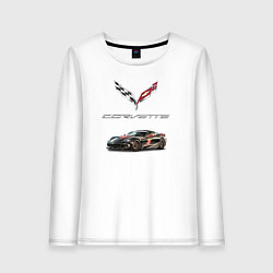 Лонгслив хлопковый женский Chevrolet Corvette - Motorsport racing team, цвет: белый