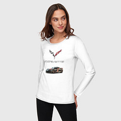 Лонгслив хлопковый женский Chevrolet Corvette - Motorsport racing team, цвет: белый — фото 2