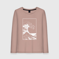 Лонгслив хлопковый женский Japan waves Японская волна, цвет: пыльно-розовый