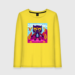 Лонгслив хлопковый женский Кот инопланетянин, цвет: желтый