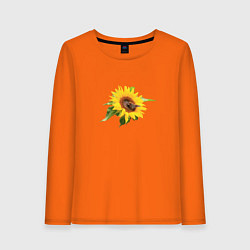Лонгслив хлопковый женский Бабочка на цветке подсолнуха, цвет: оранжевый