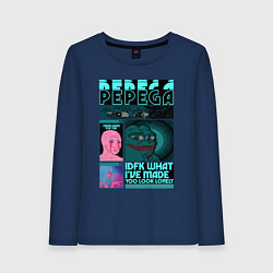 Лонгслив хлопковый женский Pepega и мемы Пиксель арт, цвет: тёмно-синий
